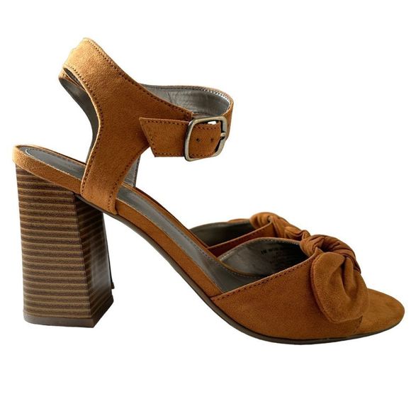 Worthington “Bracken” High Block Heel Open Toe with Bow Gingery Sandals Size 8 - Picture 1 of 13